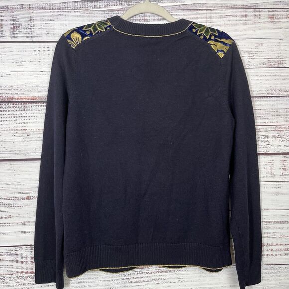 TORY BURCH Sweater Hollis Floral Mixed Media Merino Velvet Brocade Women’s Large - Picture 5 of 12